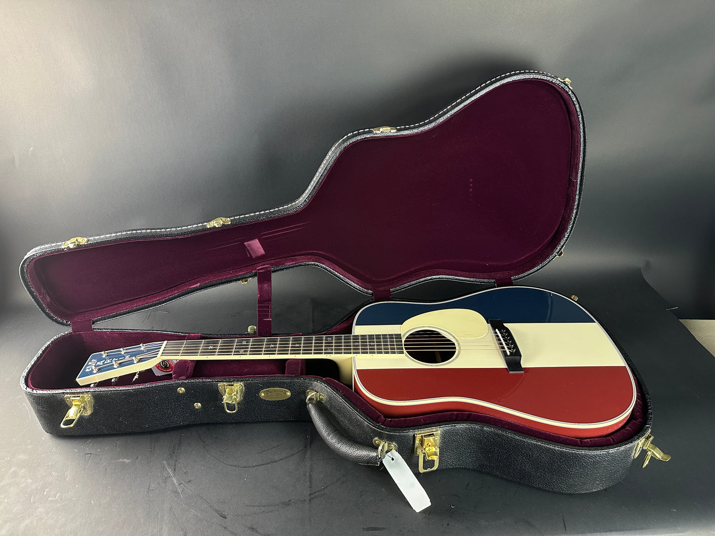 Used Martin Custom Shop Dread Red/White/Blue Sitka/EIR in case.