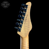 Back of headstock of Used Schecter Sunset 24-7 USA Custom Shop Trans Black Pearl.