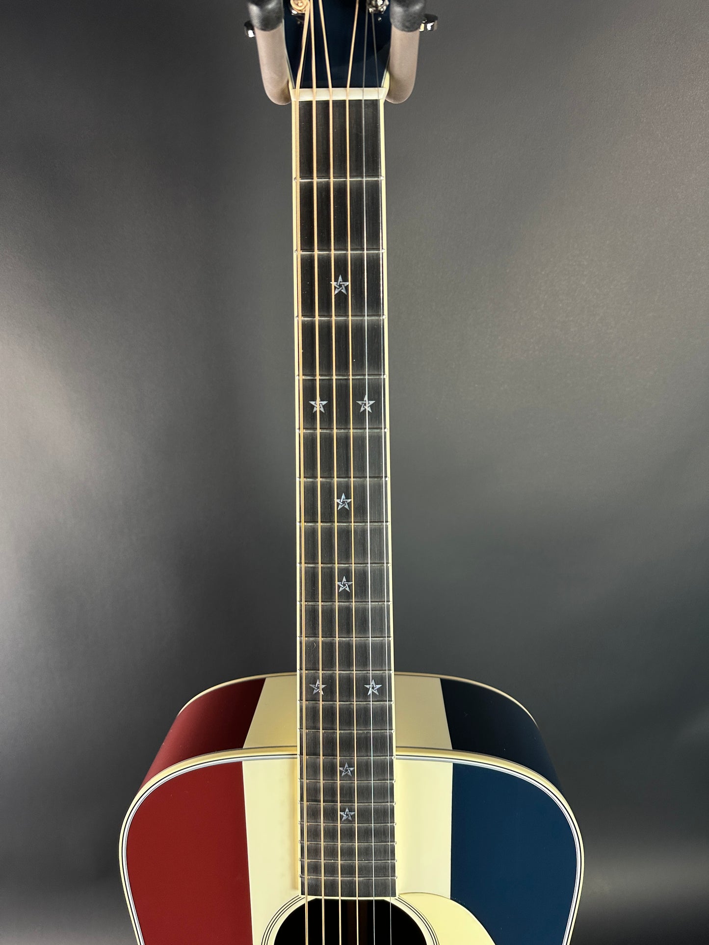 Fretboard of Used Martin Custom Shop Dread Red/White/Blue Sitka/EIR.