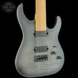 Front angle of Used Schecter Sunset 24-7 USA Custom Shop Trans Black Pearl.
