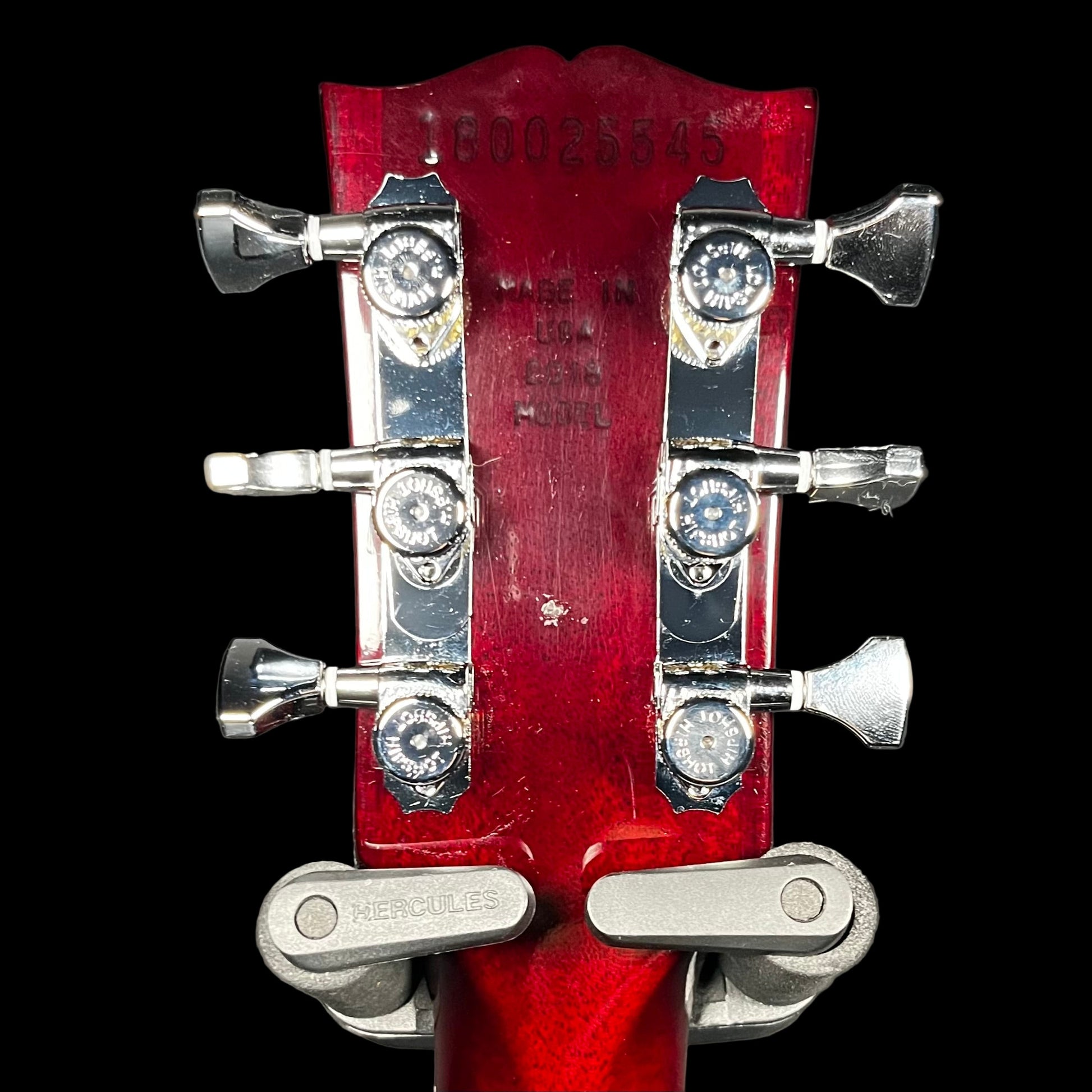 Back of headstock of Used 2018 Gibson HP High Performance Les Paul Hot Pink Fade w/Aluminum Flight Case TFW2642