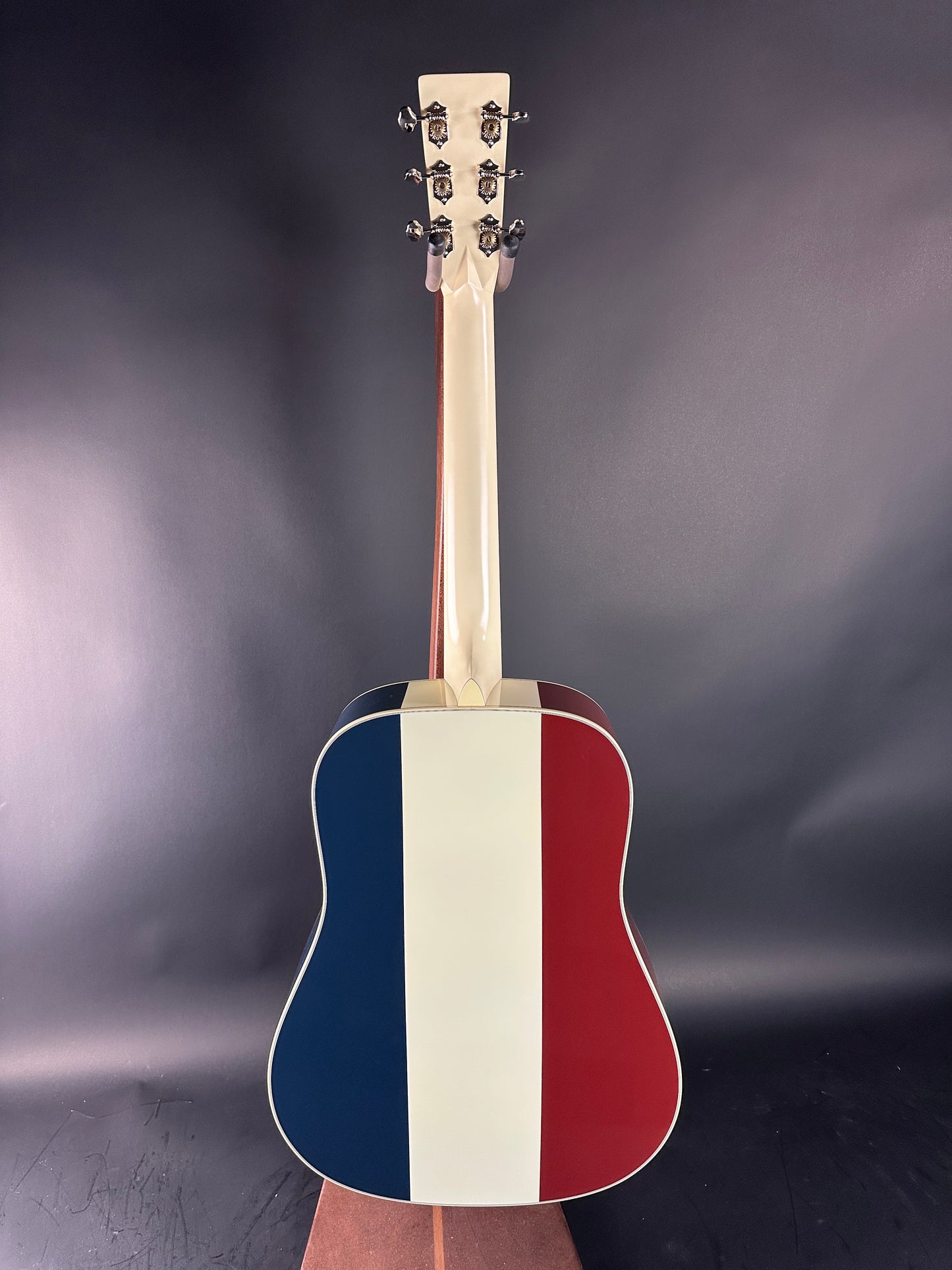 Full back of Used Martin Custom Shop Dread Red/White/Blue Sitka/EIR.