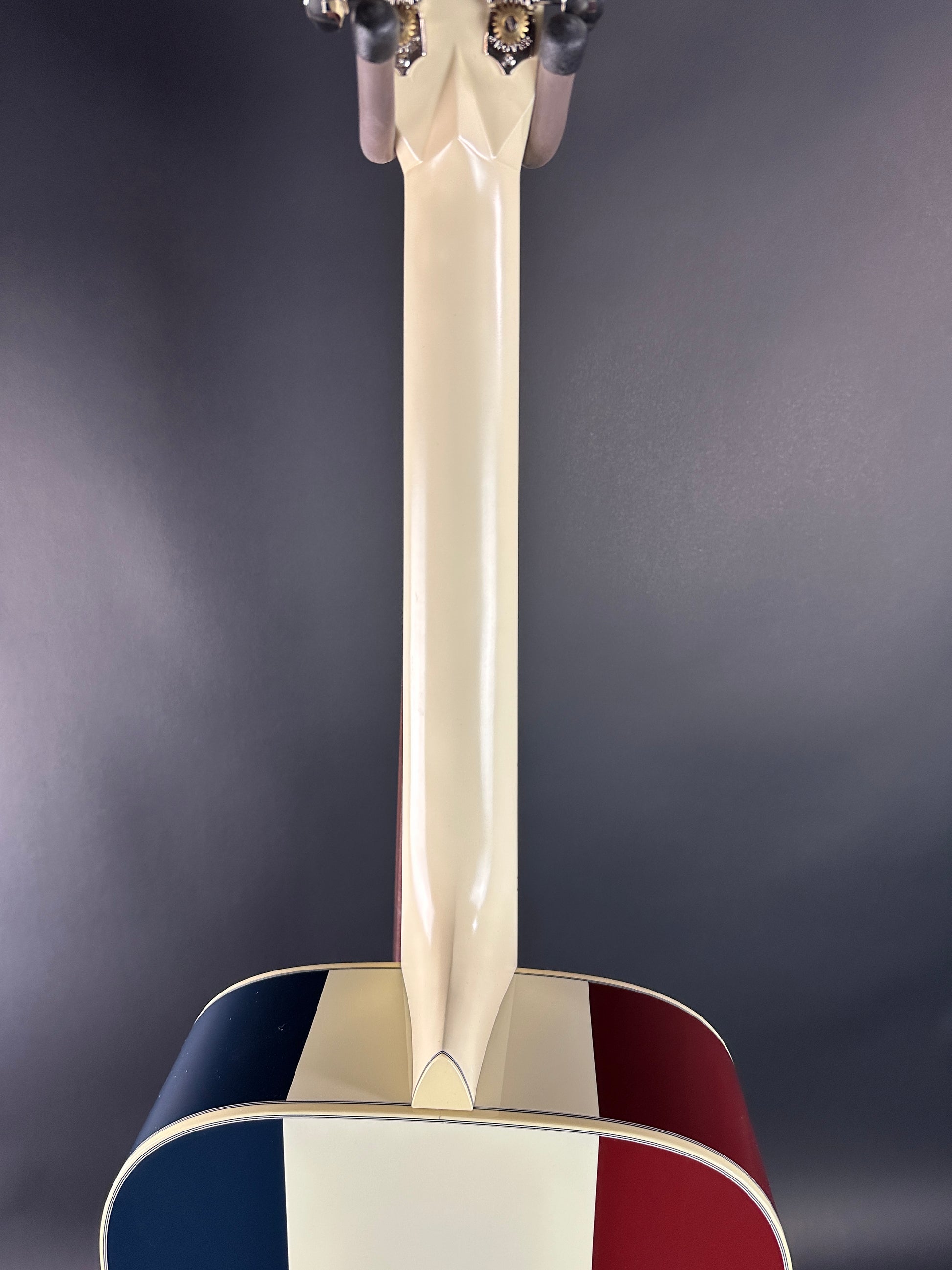 Back of neck of Used Martin Custom Shop Dread Red/White/Blue Sitka/EIR.