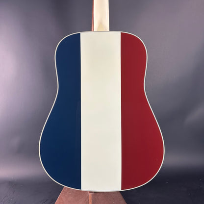 Back angle of Used Martin Custom Shop Dread Red/White/Blue Sitka/EIR.