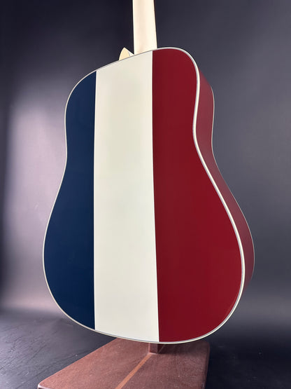 Back angle of Used Martin Custom Shop Dread Red/White/Blue Sitka/EIR.