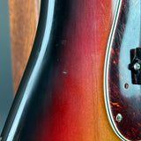 Wear on body of Used 2008 Fender American Vintage '62 Precision Bass Sunburst.