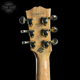 Back of headstock of Gibson Hummingbird Elegant Koa Honey Burst.