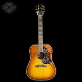 Full front of Gibson Hummingbird Elegant Koa Honey Burst.