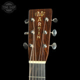Headstock of Used Martin Custom Shop OM-28 Adirondack / Wild East Indian Rosewood.