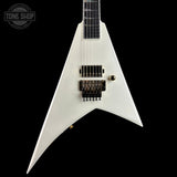 Front of Jackson Custom Shop Rhoads RR24 1H FR GHW Snow White Pearl.