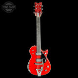 Full front of Gretsch USA Custom Shop 1959 Penguin Relic Western Red.
