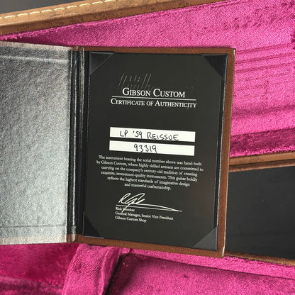 Gibson Custom Certificate of Authenticity inside a pink case