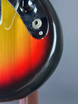 Front angle of Vintage 1974 Fender Mustang 3 Color Sunburst.