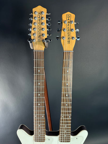 Fretboards of Used Danelectro Double Neck 6/12 White.