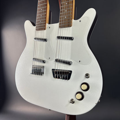 Front angle of Used Danelectro Double Neck 6/12 White.