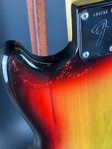 Wear on back of Vintage 1974 Fender Mustang 3 Color Sunburst.