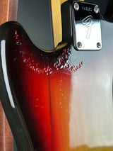 Wear on back of Vintage 1974 Fender Mustang 3 Color Sunburst.