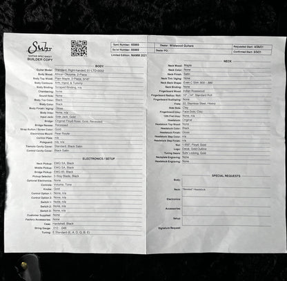 Spec sheet of Used 2021 Suhr Standard Legacy 01-LTD-0032 Black w/Case TFW2650