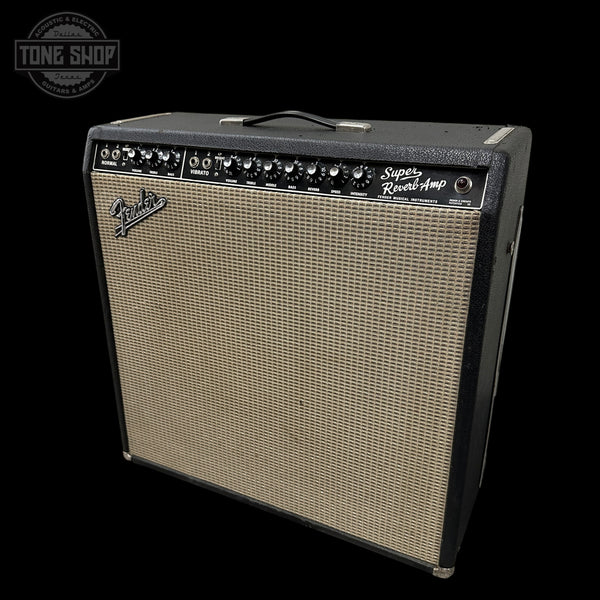 Fender Super Reverb guitar amplifier on a black background with 'Tone Shop' logo.