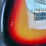 Wear on body of Vintage 1974 Fender Stratocaster Sunburst.