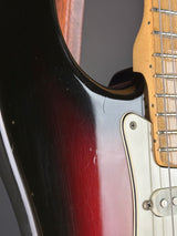 Wear on body of Vintage 1974 Fender Stratocaster Sunburst.