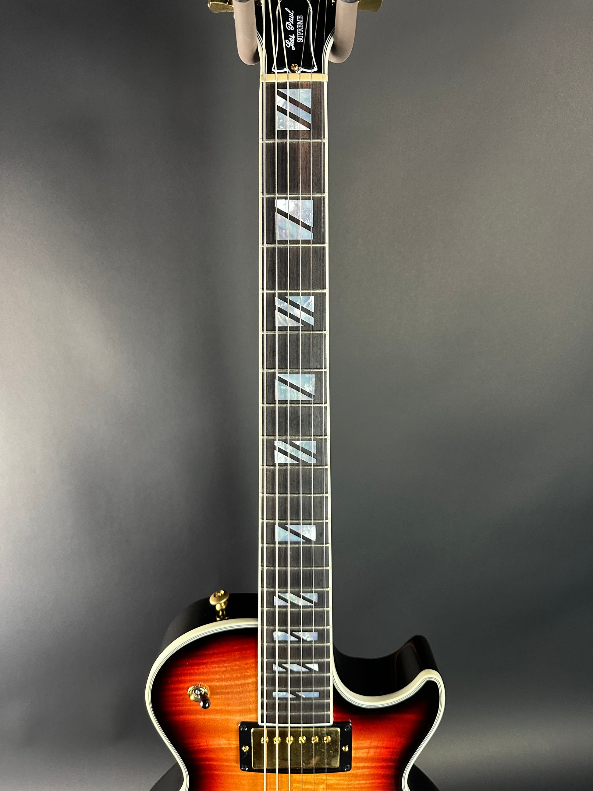 Fretboard of Used Gibson Les Paul Supreme Fireburst.