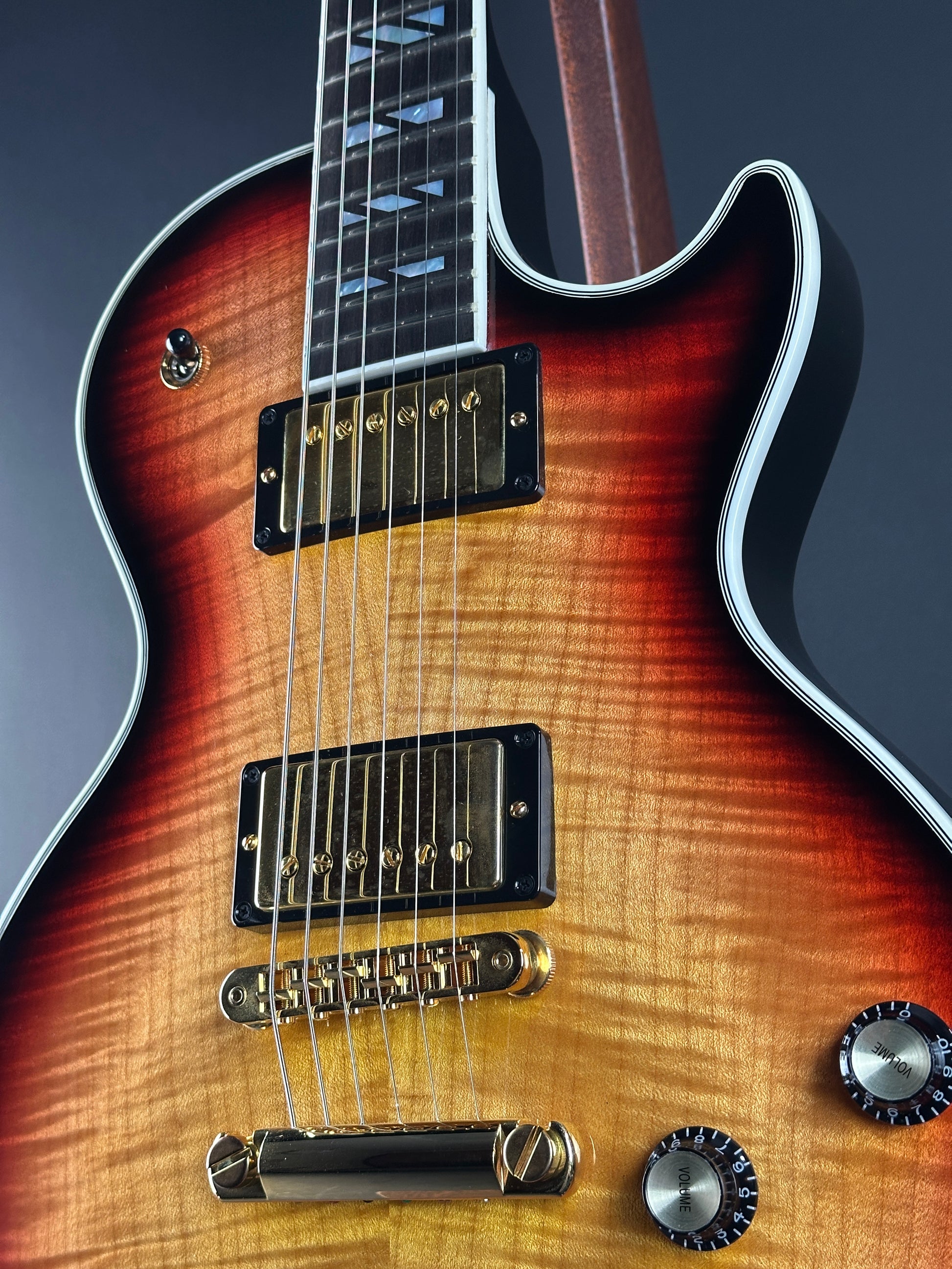 Front angle of Used Gibson Les Paul Supreme Fireburst.