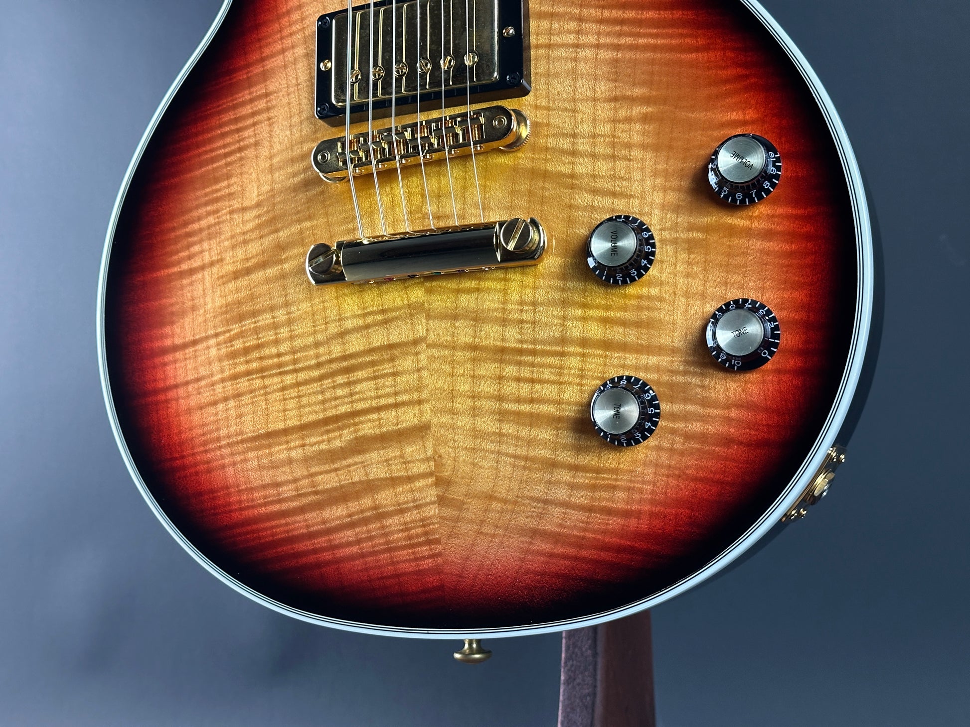 Front angle of Used Gibson Les Paul Supreme Fireburst.