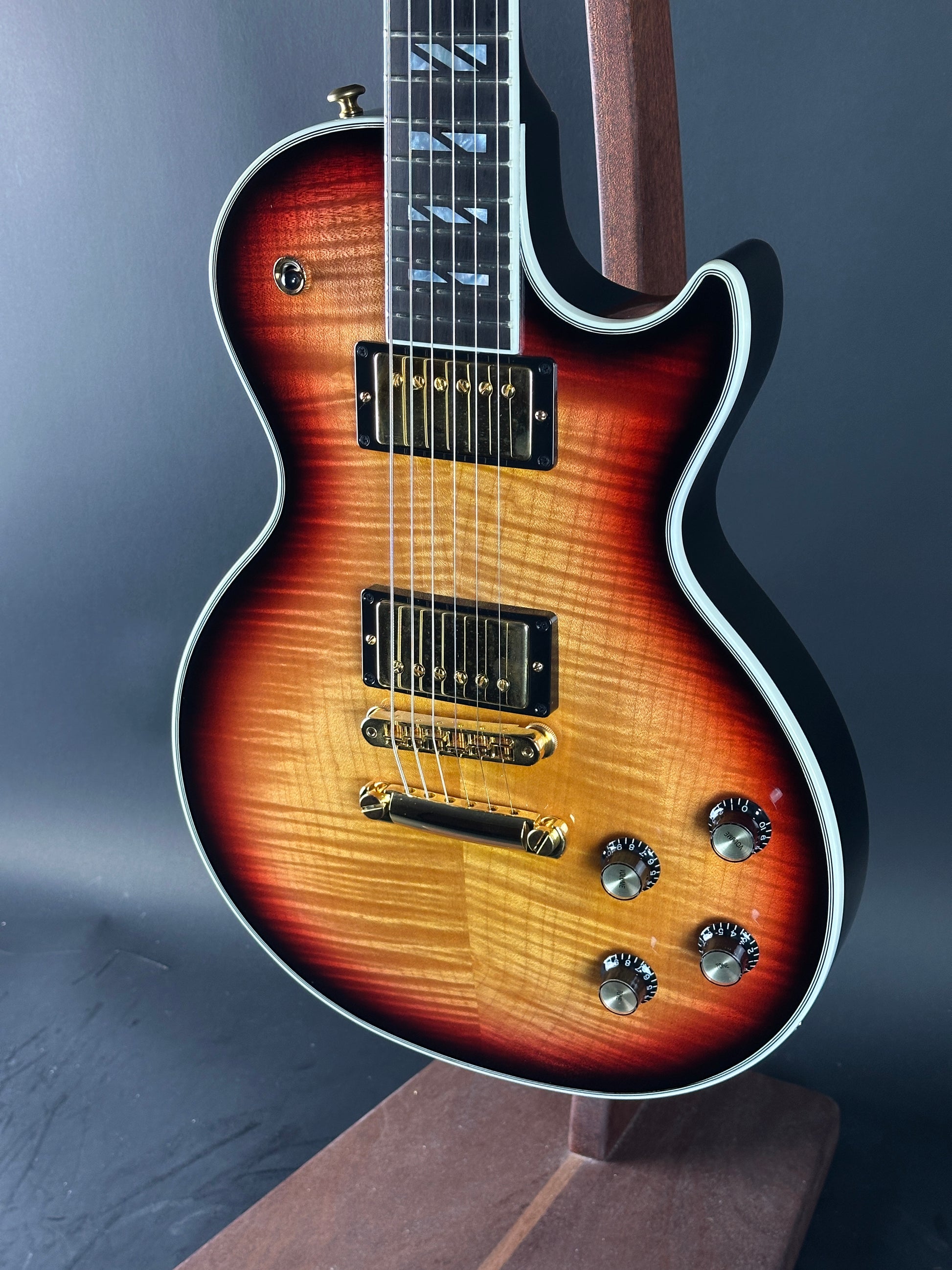 Front angle of Used Gibson Les Paul Supreme Fireburst.