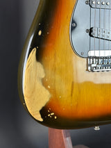 Wear on body of Vintage 1979 Fender Stratocaster Hardtail Sunburst w/non-original case.