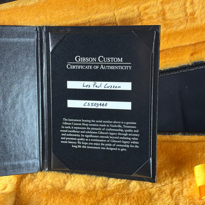 Gibson Custom Certificate of Authenticity on a textured surface
