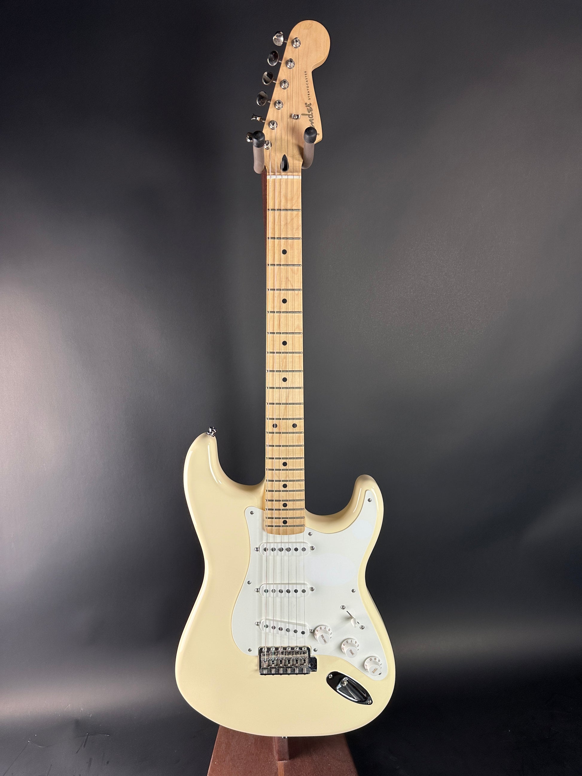 Full front of Used Fender Jimmy Vaughan Strat White.