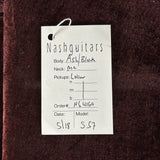 Nashguitars guitar label on a dark brown background