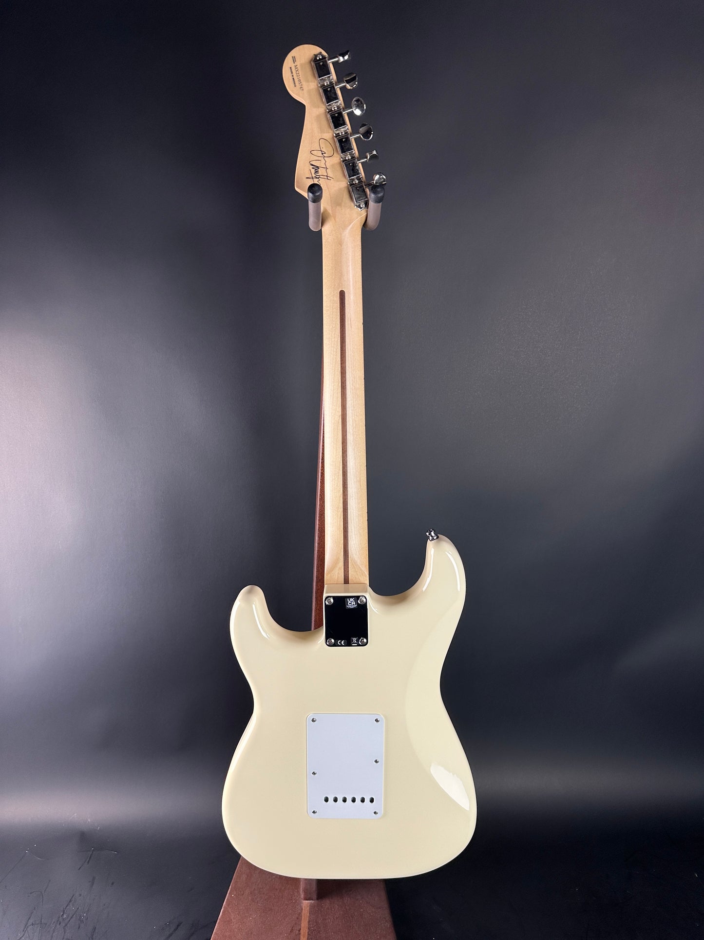 Full back of Used Fender Jimmy Vaughan Strat White.
