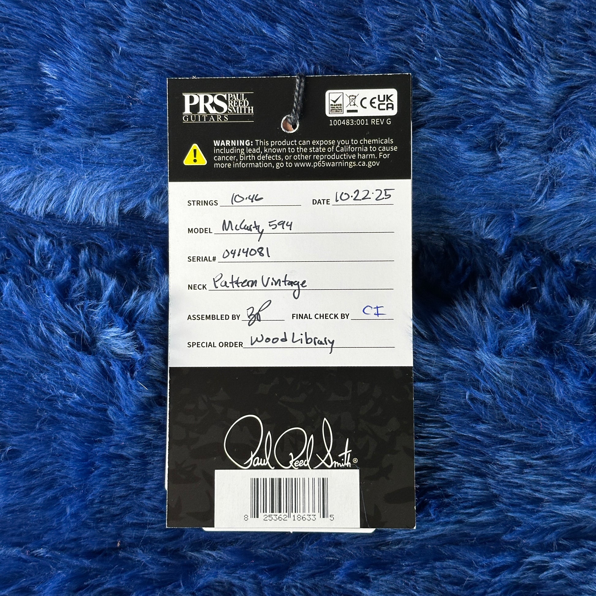 Product label on a blue textured surface