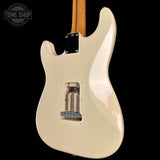 Back angle of Used 1996 Fender Jimmy Vaughan White.