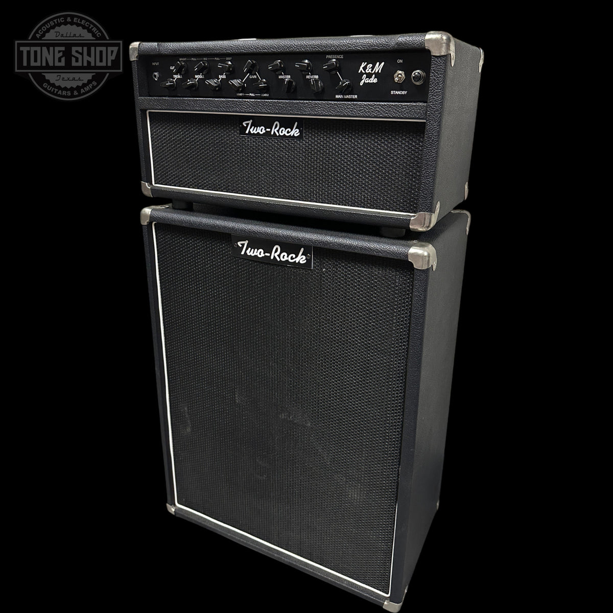 Front angle of Used Two Rock / K&M Jade 50w Guitar Amp w/ Matching 2x12 Cabinet.