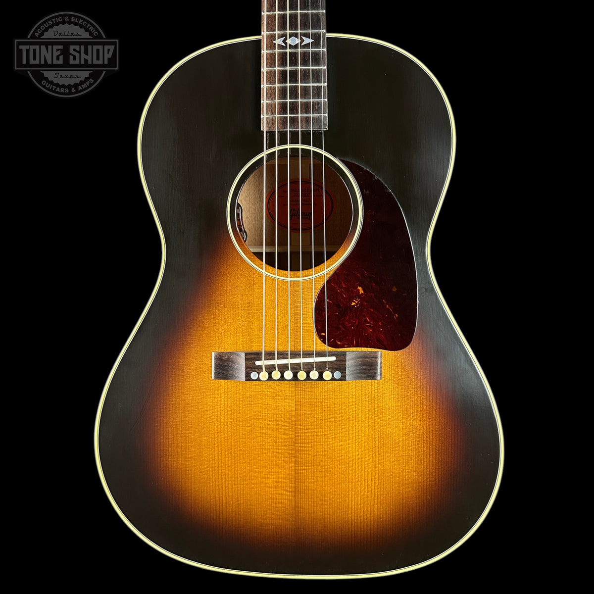 Front of Used Gibson 1942 LG2 Custom Sunburst.