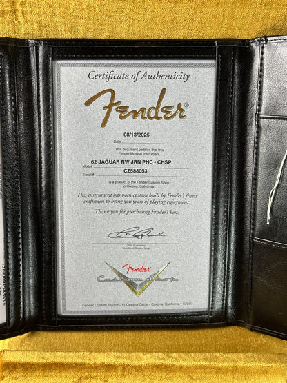 Certificate of authenticity for Fender Custom Shop 1962 Jaguar Journeyman Relic PHC CHSP.