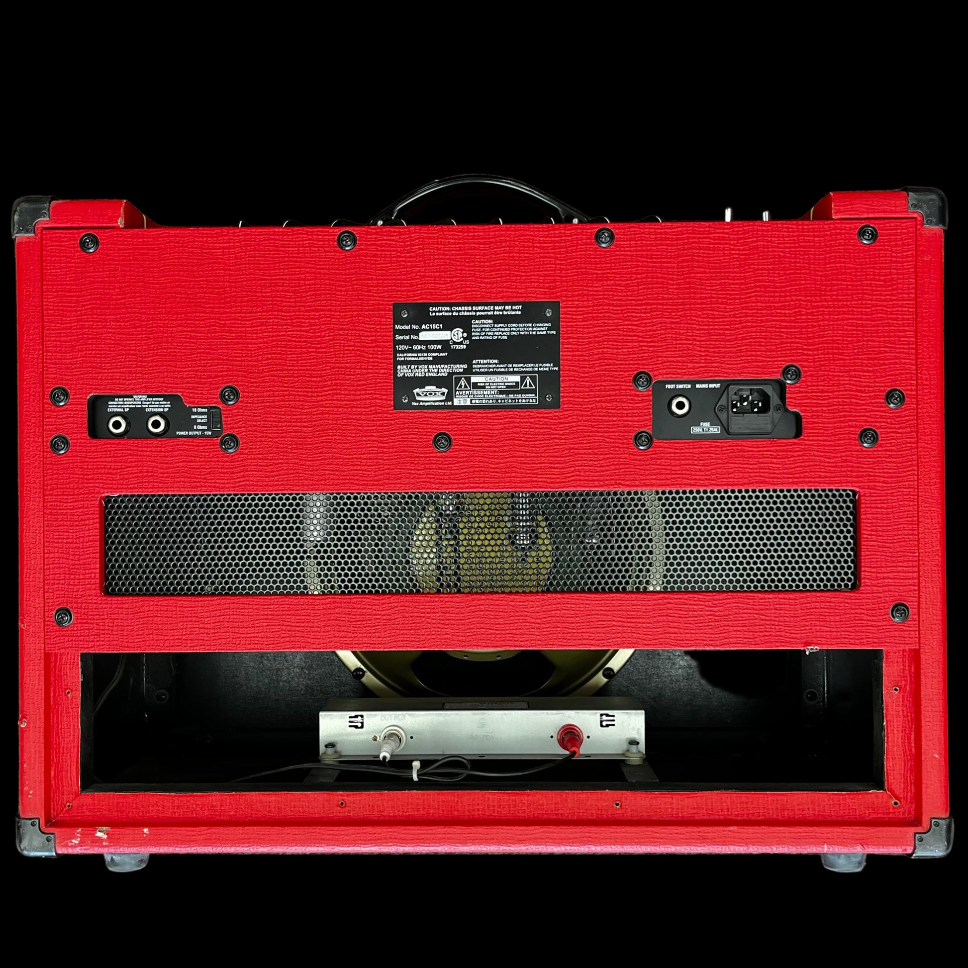 Back of Used Vox AC15C1 Red 1X12" 15 Watt Tube Guitar Amp TFW2658