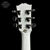 Back of headstock of Gibson Custom Made 2 Measure Hummingbird Maple Alpine White LR Baggs VTC.