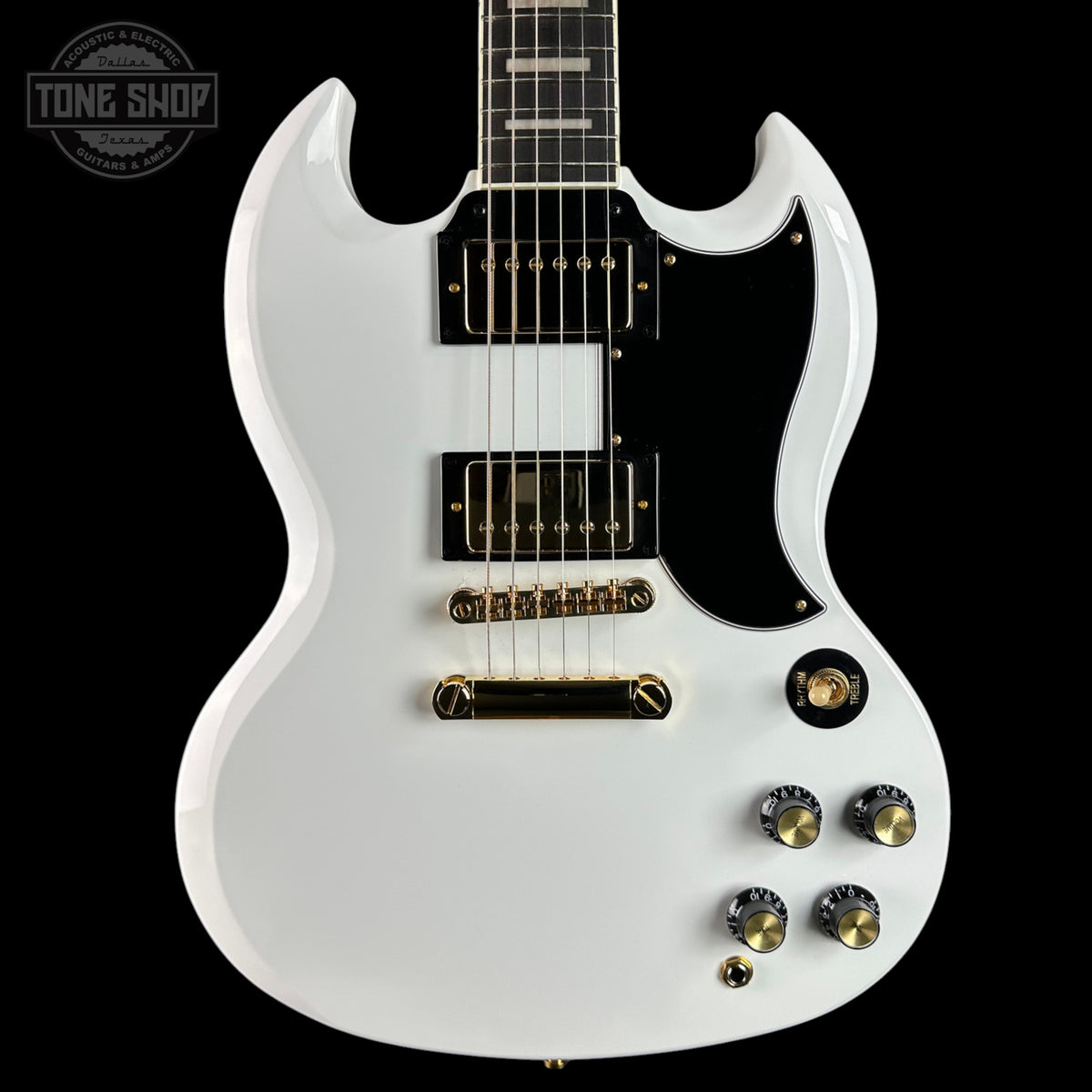 Front of Used Epiphone SG Custom Alpine.