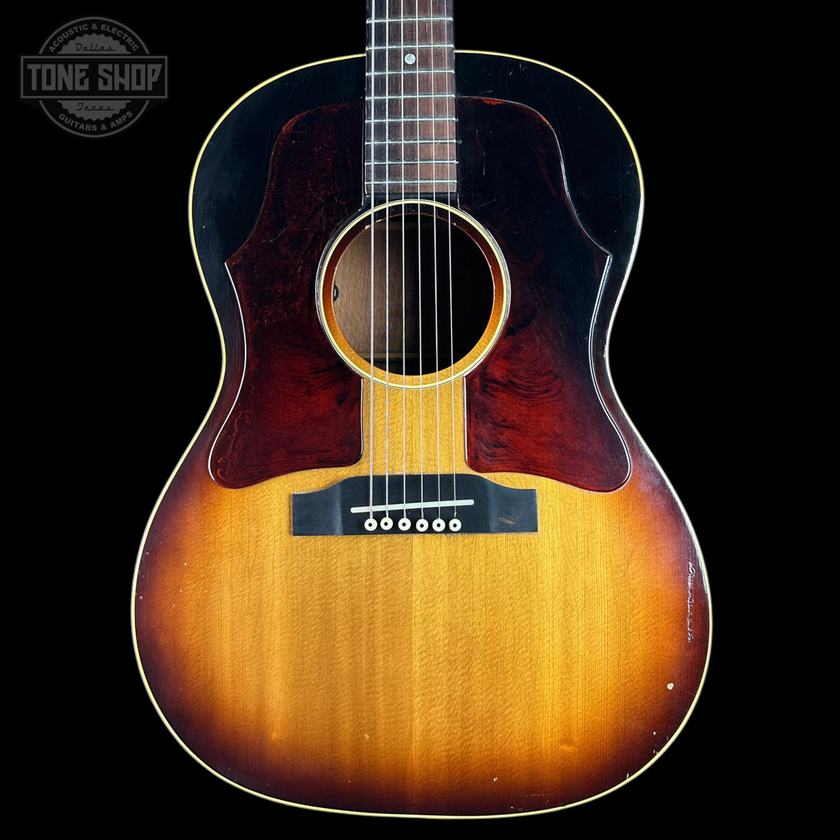 Front of Vintage 1965 Gibson LG-1 Sunburst Factory Double Pickguard.