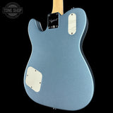 Back angle of Used 2024 Squier Limited Edition Paranormal Troublemaker Telecaster Deluxe Ice Blue Metallic.