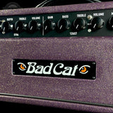Logo on front panel of Bad Cat TSG Exclusive Era 30 Purple Sparkle 30w Hand Wired Head.