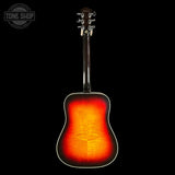 Full back of Gibson Custom Made 2 Measure Hummingbird Maple Long Scale Tri-burst LR Baggs VTC.