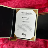 Certificate of authenticity for Gibson Custom Made 2 Measure Dove Double Guard Trans Ebony Light Aged.