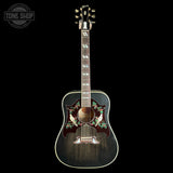 Full front of Gibson Custom Made 2 Measure Dove Double Guard Trans Ebony Light Aged.