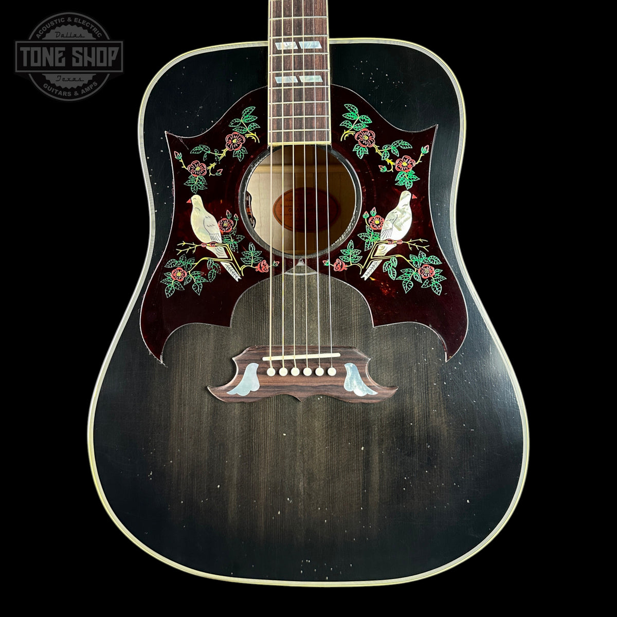Front of Gibson Custom Made 2 Measure Dove Double Guard Trans Ebony Light Aged.