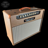 Front angle of Bad Cat x Powers Electric Cub V 40 Vintage Palomino Handwired EL34 40w 1x12 Tube Combo.